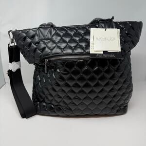 Rachel Zoe Quilted Shoulder Bag with Trolly Sleeve Crossbody Strap Black NWT